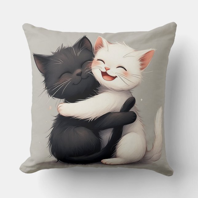 Almofada Adoráveis Gatinhos Pretos e Brancos (Frente)