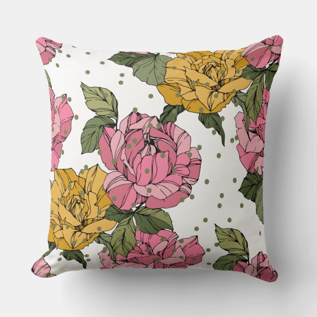 Almofada Adoráveis pontos verdes do sábio, tinta floral pri (Frente)