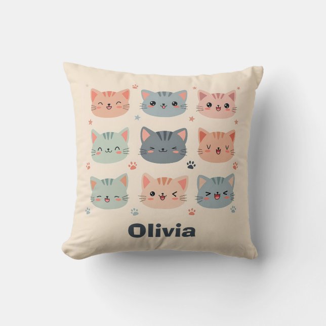Almofada Adoráveis Rostos de Gatinhos Kawaii (Frente)