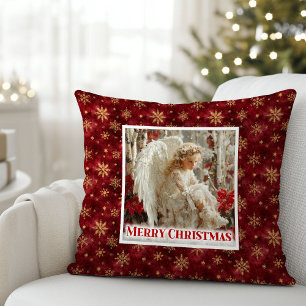 Almofada Adorável Anjo Vintage Natal Vermelho Dourado Festi