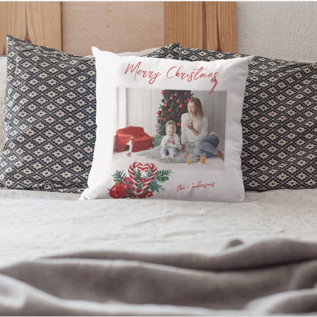 Almofada Adorável Candy Canes | Foto da família natalina (Criador carregado)