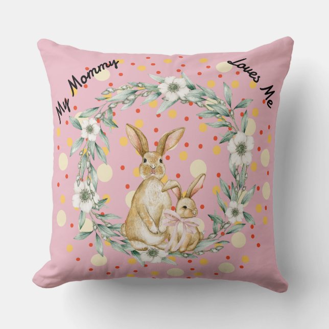 Almofada Adorável de Mamãe e Bebês Coelhinhos (Frente)