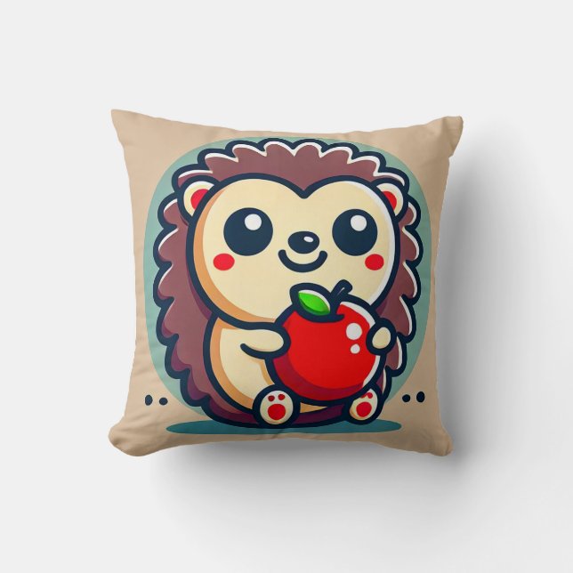 Almofada 🦔🍎 Adorável Decoração deouriço de Madeira com Ma (Frente)