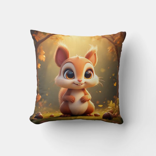 Almofada Adorável Esquilo 🌰 Decoração de Animal da Florest (Frente)