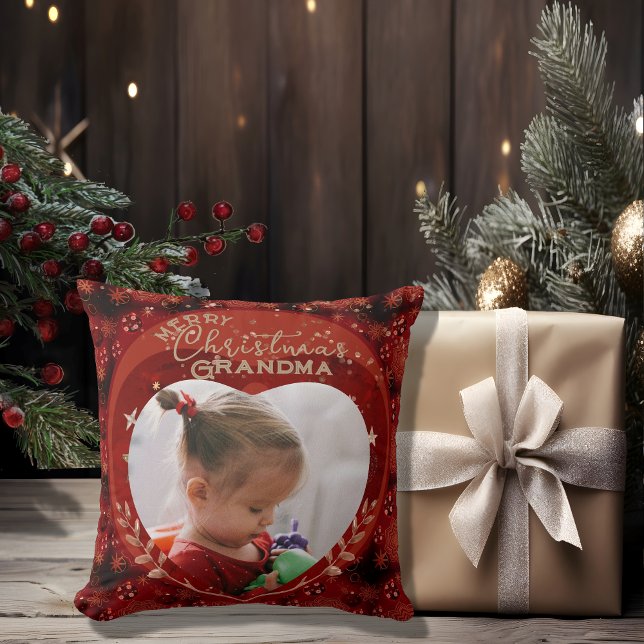 Almofada Adorável Foto Vermelha da vovó de Natal (Adorable Christmas Grandma Red Photo Throw Pillow)