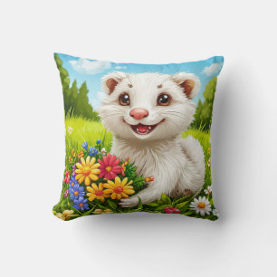 Almofada Adorável furão branco de desenho animado