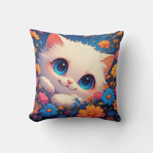 Almofada Adorável gatinho branco com olhos azuis brilhantes