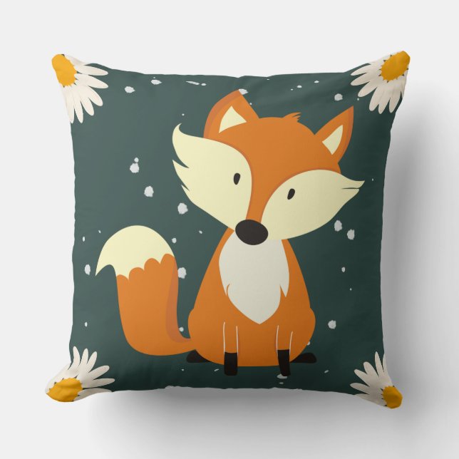 Almofada Adorável laranja fox fofa flocos de neve flores az (Frente)