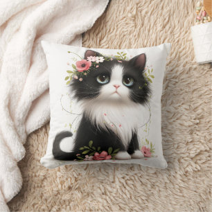 Almofada Adorável Tuxedo Kitten com Travesseiro decorativo