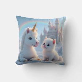 Almofada Adorável White Kitten e Baby Unicorn