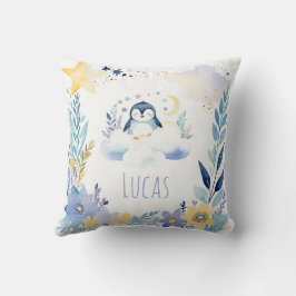 Almofada Adormecer Baby Penguin Boho Name Nursery Travessei
