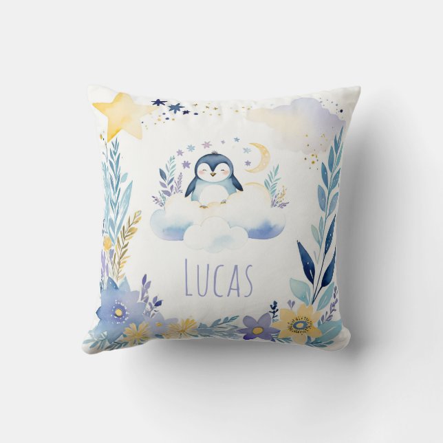 Almofada Adormecer Baby Penguin Boho Name Nursery Travessei (Verso)