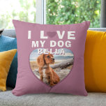 Almofada Adoro o meu nome de Pet de Foto Coração Cor-de-Ros<br><div class="desc">Adoro o meu travesseiro do Nome de Pet Foto Coração Cor-de-Rosa Cachorro. Uma foto de estimação em forma de coração. Adicione sua foto e seu nome.</div>