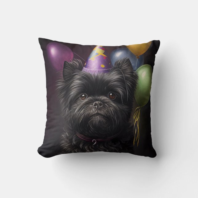 Almofada Affenpinscher Cachorro Balões de Nascimento (Frente)