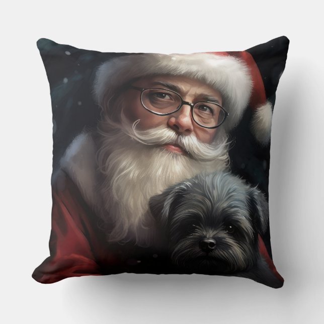 Almofada Affenpinscher com Papai Noel Natal Festivo (Frente)