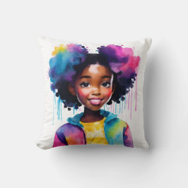 Almofada AfFF Puff Black Girl Rainbow Hair