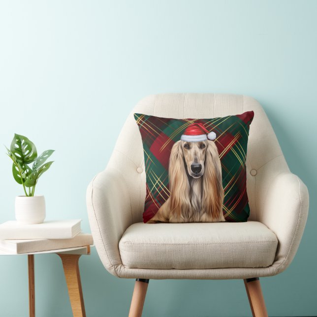 Almofada Afghan Hound Dog Red Plaid Christmas Holiday (Cadeira)