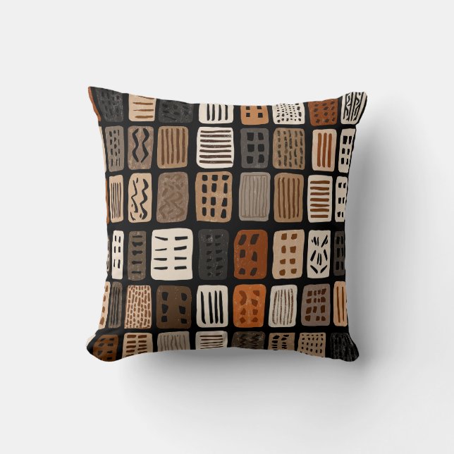 Almofada African mudcloth textile designs in a grid (Frente)