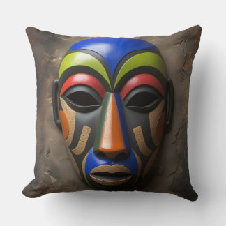 Almofada African Tribal Mask Geometric Symbolism