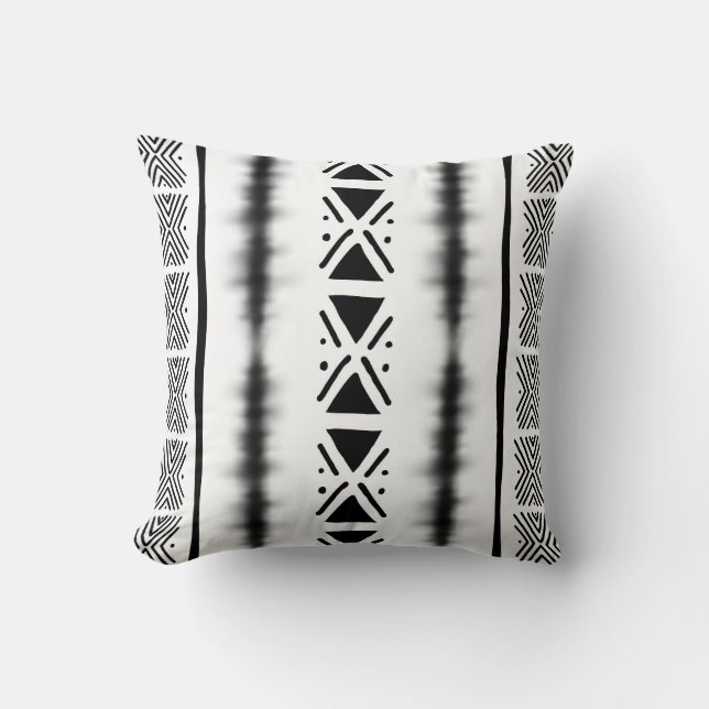 Almofada African White Mud Cloth Inspired Throw Pillow (Frente)