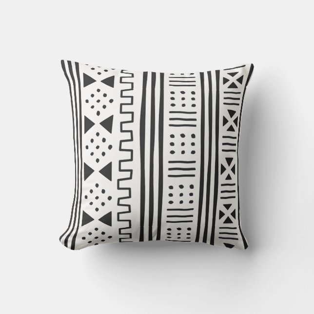 Almofada Africano branco MudCloth do preto | inspirado (Frente)