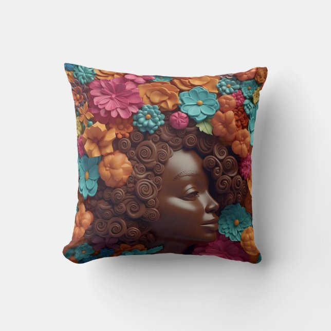 Almofada Afro-americana Rainha Negra Melanin Poppin (Frente)