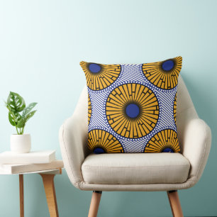 Almofada Afro Pop Blue e Dourada Ankara Impressão