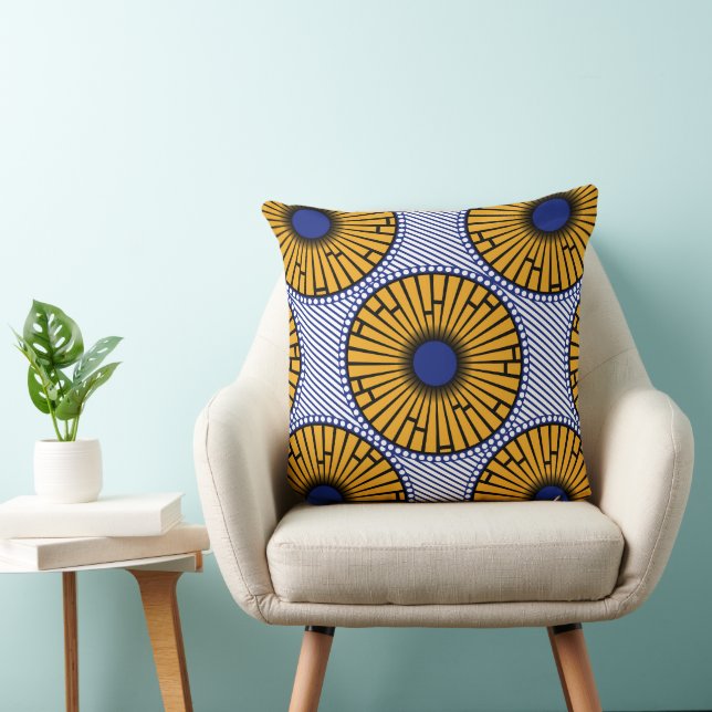 Almofada Afro Pop Blue e Dourada Ankara Impressão (Cadeira)