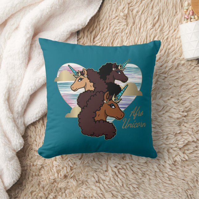 Almofada Afro Unicorn Trio Heart Design (Cobertor)