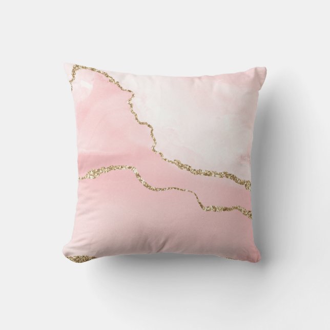 Almofada Agite de Blush Rosa com Elegante de Fita Dourada (Frente)