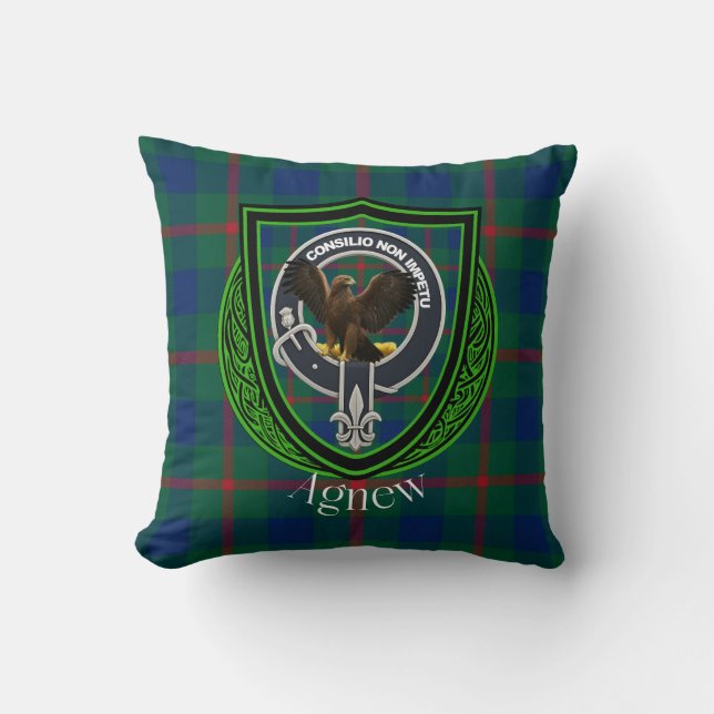 Almofada Agnew Scottish Clan Tartan & Crest (Frente)