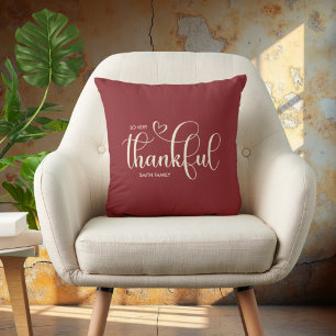 Almofada Agradecido Nome da Família Personalizado Burgundy