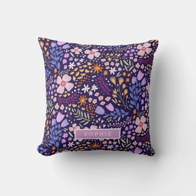Almofada Água Colorida Floral Em Flor Nome Personalizado (Frente)