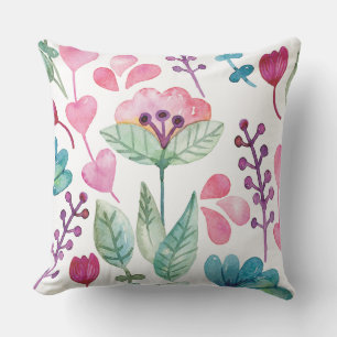 Almofada Água Floral Aquarela Rosa Azul Aniversário da Mamã