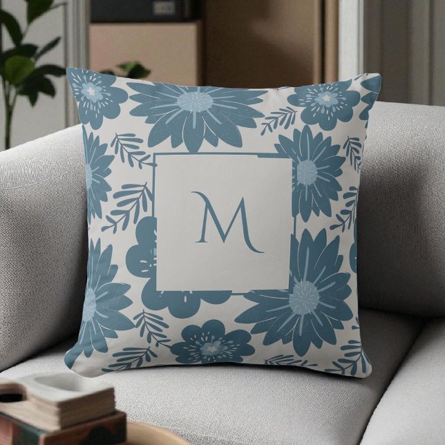 Almofada Água-marinha Floral Script (Criador carregado)