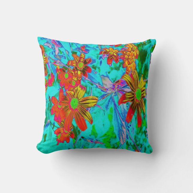 Almofada Água Tropical com Flores Amarelas e Laranjas (Frente)