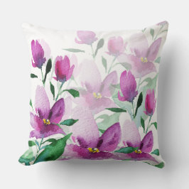 Almofada Água-viva Floral em Aquarela Roxa Pintada à Mão