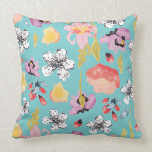 Almofada Aguarela e travesseiro floral estilizado textured
