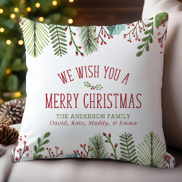 Almofada Aguarela Personalizada de Natal com Folhagens