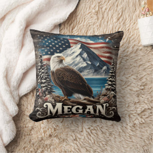 Almofada Águia com Montanha e Bandeira Americana