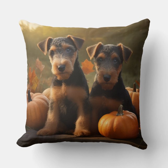 Almofada Airedale Puppy Autumn Delight Pumpkin (Frente)