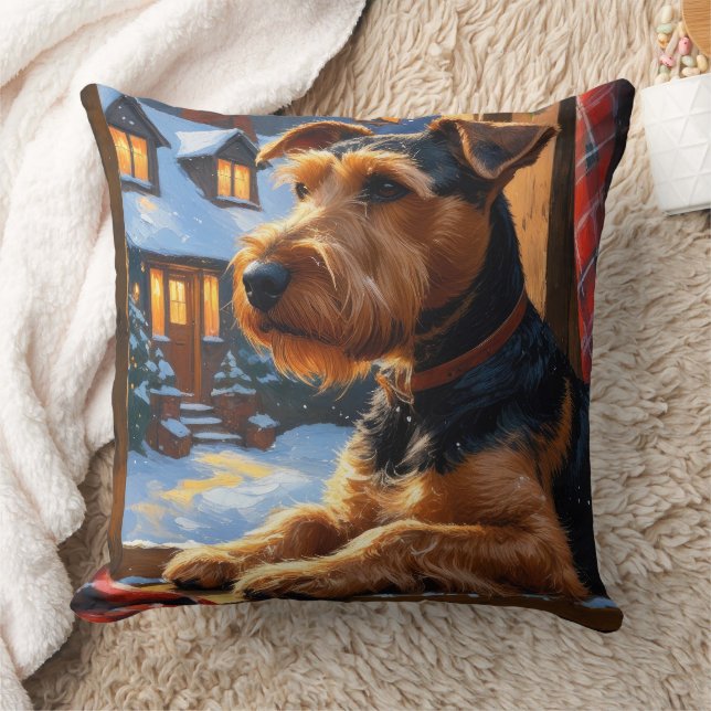 Almofada Airedale Terrier com Luzes de Natal Feriado  (Cobertor)