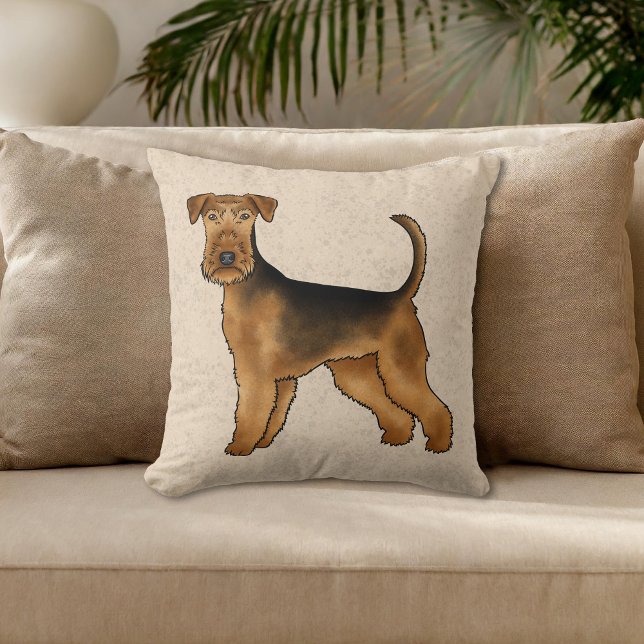 Almofada Airedale Terrier Cute Cartoon Dog Em Beige (Please note: This image is a digital mockup. The product may not be in scale.)