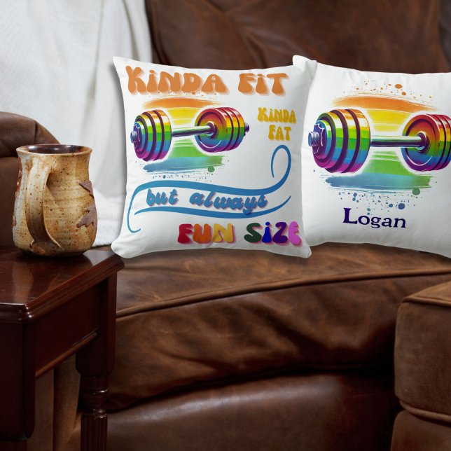 Almofada Ajustado Engraçado Malhação Travesseiro decorativo (Funny Fitness Gym Throw Pillow with Rainbow Barbell, Customize with Name or Message on Back)