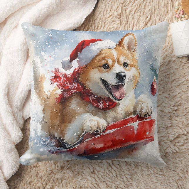 Almofada Akita Dog em Sledge Deixe-o nevar no Natal (Cobertor)