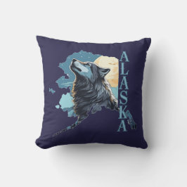 Almofada Alaska Outline Wolf and Moon