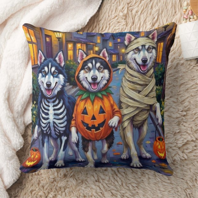 Almofada Alaskan Malamute Dogs Trick-or-Tratating Halloween (Cobertor)