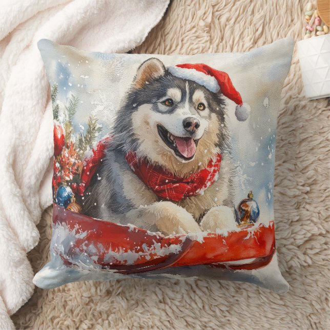 Almofada Alaskan Malamute em Sledge Deixe-o nevar no Natal (Cobertor)