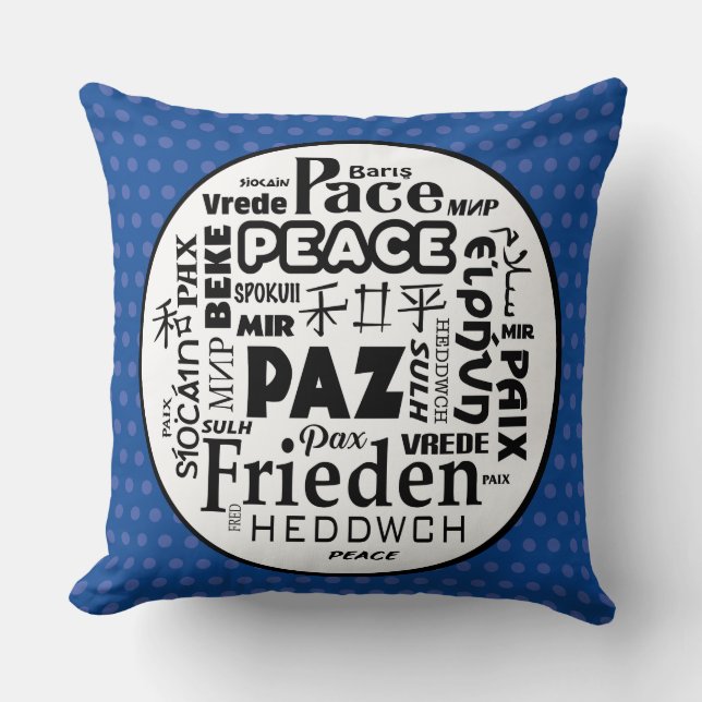 Almofada alça azul grande lança paz multilínguas (Frente)