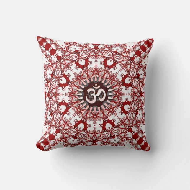 Almofada Alça/Travesseiro Vermelho Branco de Mandala e Geo- (Frente)